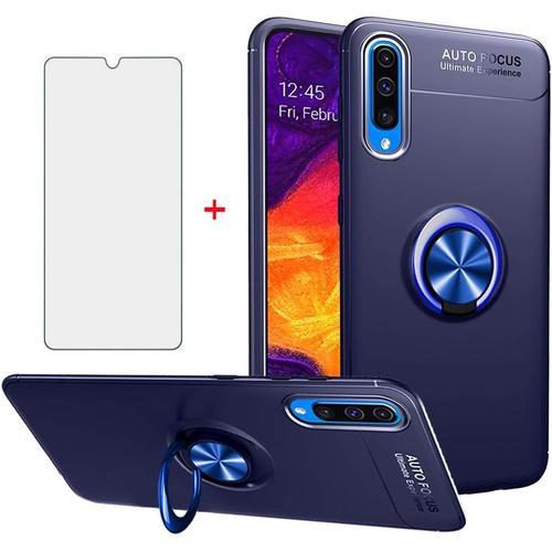 Coque De Protection Pour Samsung Galaxy A50 A30s A50s Avec Film De Protection En Verre Et Silicone Tpu Avec Anneau Magnétique Et Support A 50 50s 30s 50a Slim - Bleu