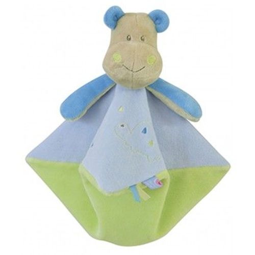 Doudou Plat Doumou Hippopotame Sucre D'orge Bleu Vert Anis Beige