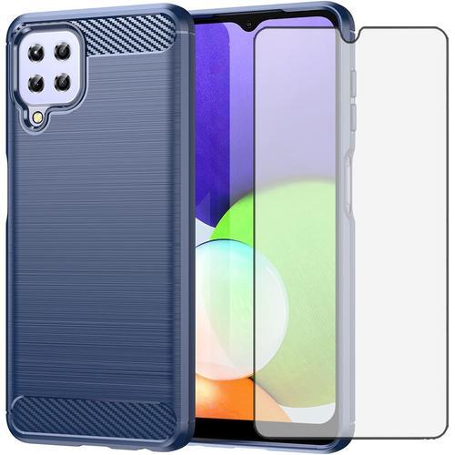 Coque De Protection Pour Samsung Galaxy A22/M32/M22 4g Avec Film De Verre Trempé Et Silicone Tpu Extra Fin A 22 22a F22 G4 Slim - Bleu