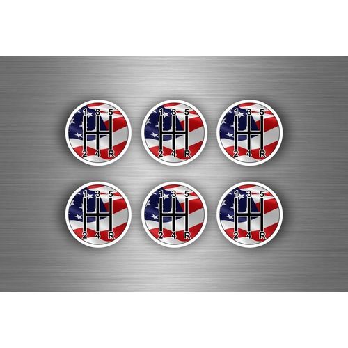 6x Autocollant Sticker Voiture Pommeau Vitesse Drapeau Usa Boitier Levier