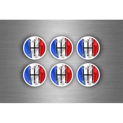 6x Autocollant Sticker Voiture Pommeau Vitesse Drapeau France Boitier Levier