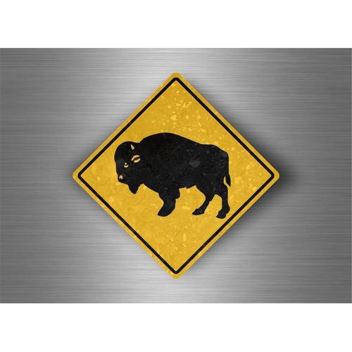 Autocollant Sticker Laptop Panneau Route Attention Bison Buffalo