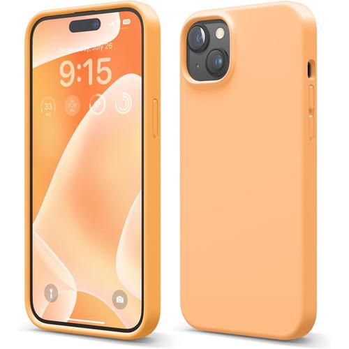 Coque En Silicone Liquide Compatible Avec Iphone 15 Plus, Coque De Protection Intégrale En Silicone De Qualité Supérieure Structure Antichoc À 4 Couches], Doublure En Microfibre Douce Résistante Aux Rayures Orange