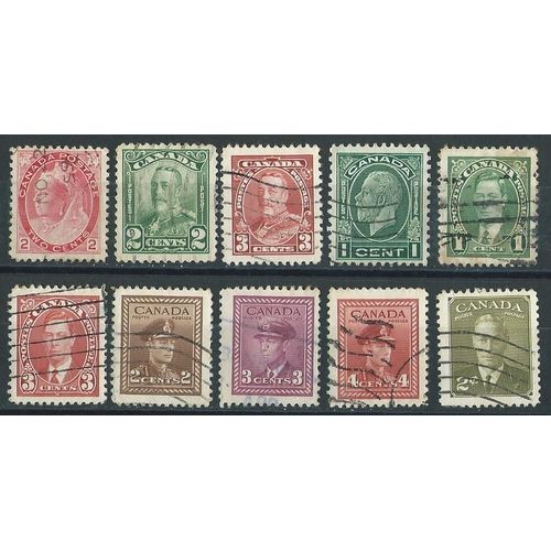 Lot 10 Timbres Canada Oblitérés Anciens