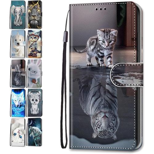 Coque Pour Huawei P Smart 2019 / Honor 10 Lite, Étui En Cuir Flip Case Filles Garçons Motif Design Case Housse De Protection Housse De Protection - Chat Tigre