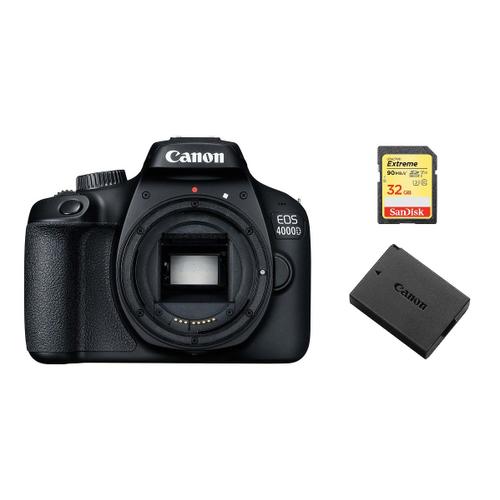 CANON EOS 4000D reflex 18 mpix Boîtier nu Noir + 32GB SD card + LP-E10 Battery