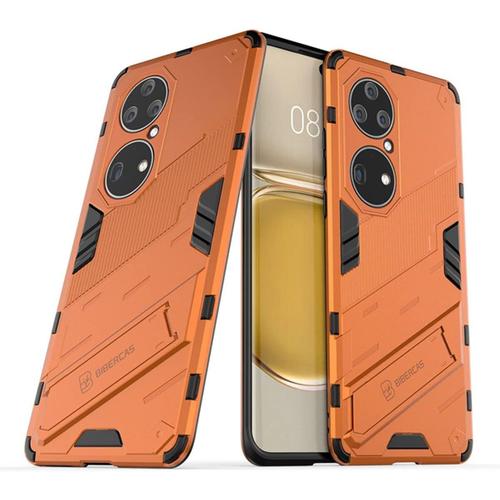 Coque Pour Huawei P50 Pro, Double Couche Antichoc Bumper Cover Avec Support Robuste Coque De Protection Pour Huawei P50 Pro - Orange