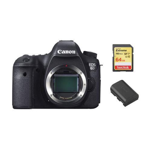 CANON EOS 6D reflex 20.2 mpix Boîtier nu (J TO E) + 64GB SD card + LP-E6N Battery