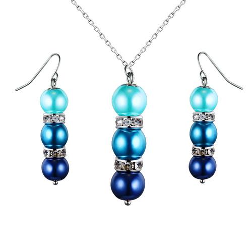 Parure Collier Et Boucles D'oreilles Perles Turquoises, Cristal Et Plaqué Rhodium - Blue Pearls Ocp 0202 Turquoise Ajustable