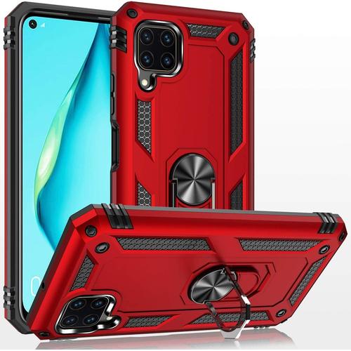 Coque Pour Huawei P40 Lite, Double Couche Antichoc Housse De Protection Avec Anneau Rotatif Support Pour Huawei P40 Lite/Nova 6 Se/Nova 7i Rouge