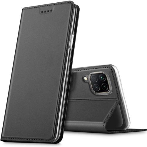 Coque Pour Huawei P40 Lite, Étui À Rabat Avec Fente Pour Carte Étui Portefeuille En Cuir Pu Housse De Protection Étui Portefeuille Premium Avec Fonction Support - Noir