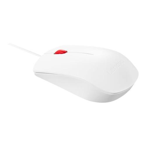 Lenovo Essential - Souris - droitiers et gauchers - optique - 3 boutons - filaire - USB - blanc