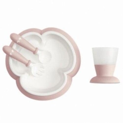 Coffret Repas : Assiette, Couverts Et Verre Bébé Rose Pastel Babybjorn