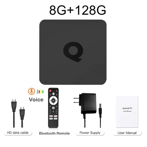 128GB Q1 Android 14 TV Box AllwinnerH313 Quad Core Version mondiale lecteur multimdia de Streaming intelligent 2.4G & 5G Wifi BT 4K dcodeur - Type 8G 128G Voice Remote