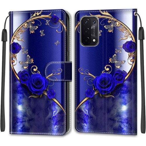 Coque Pour Oppo A93 5g, Pour Oppo A74 5g, Housse Magnétique En Cuir Pu De Qualité Supérieure Avec Fentes Pour Cartes, Antichoc, Anti-Rayures, Coque De Protection Pour Oppo A54 5g/A74 5g/A93 5g/A93s 5g, Bleu Rose