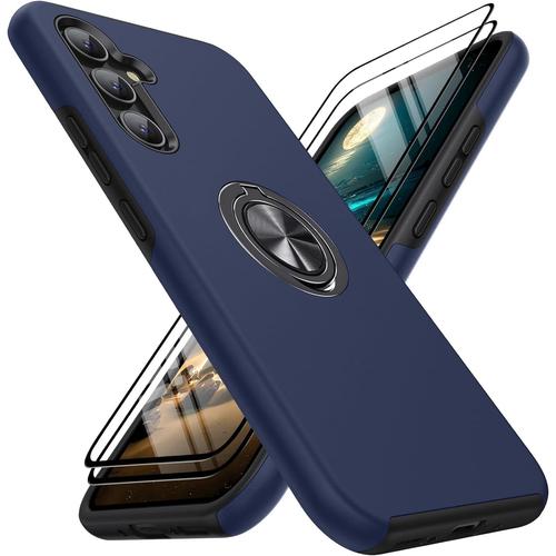 Coque Pour Samsung A54, Pour Téléphone Portable Galaxy A54 5g Coque 6,4"" Avec 2 Films De Protection D'écran, Support Rotatif Magnétique À 360°, Coque De Protection Anti-Chute Tpu + Pc, Bleu