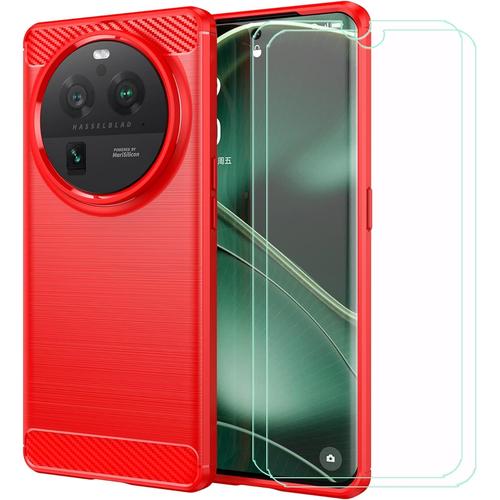 Coque Pour Oppo Find X6 Pro + 2 Pièces Film De Protection, Silicone Souple Fibre De Carbone Housse De Protection Tpu Case Cover Pour Oppo Find