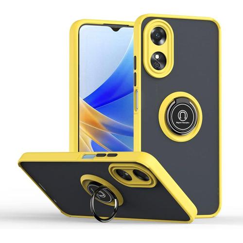 Coque Pour Oppo A17, Souple Tpu Silicone Antichoc, Translucide Pc Back Cover Housse De Protection Avec Anneau Magnétique Support, Jaune