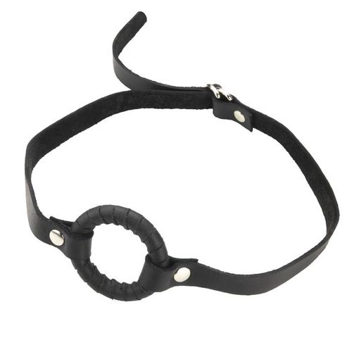 Baillon O-Ring Gag Gagball Cuir Noir Acier Chromé Fetish Leather