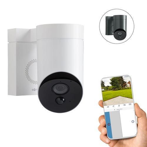 Outdoor Camera blanche - Caméra de surveillance extérieure wifi - Stickers alarme - 1080p Full HD - Sirène 110 dB - Branchement possible sur luminaire existant
