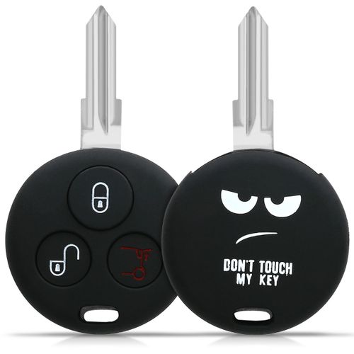 Kwmobile Accessoire Clé De Voiture Pour Smart - Coque Pour Clef De Voiture À Distance Smart 3-Bouton En Silicone Blanc-Noir - Étui De Protection Souple