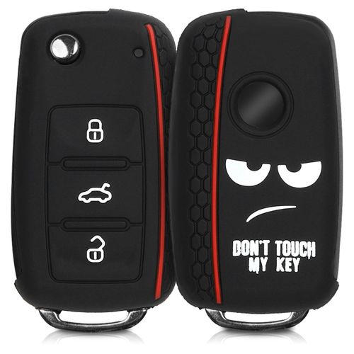 Kwmobile Accessoire Clé De Voiture Pour Vw Skoda Seat - Coque Pour Clef De Voiture Vw Skoda Seat 3-Bouton En Silicone Blanc-Noir-Rouge - Étui De Protection Souple