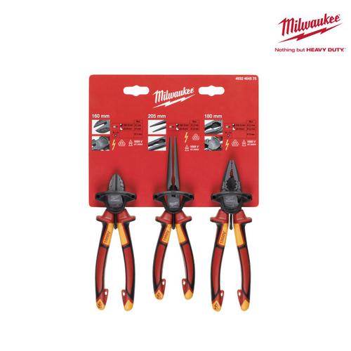 Lot de 3 pinces VDE MILWAUKEE - universelle coupante et bec long 4932464575