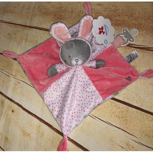 Doudou Chat Capuche Oreilles Lapin Rose Blanc Fleurs Feuilles Nicotoy Simba Toys Benelux