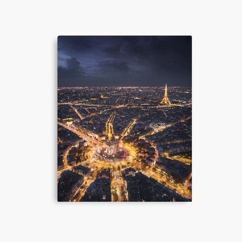 Canevas imprimer Paris la nuit illumine la Tour Eiffel et l'arc de triomphe Impression sur toile Art Décoration Murale/ 40x50cm ou 40x40cm
