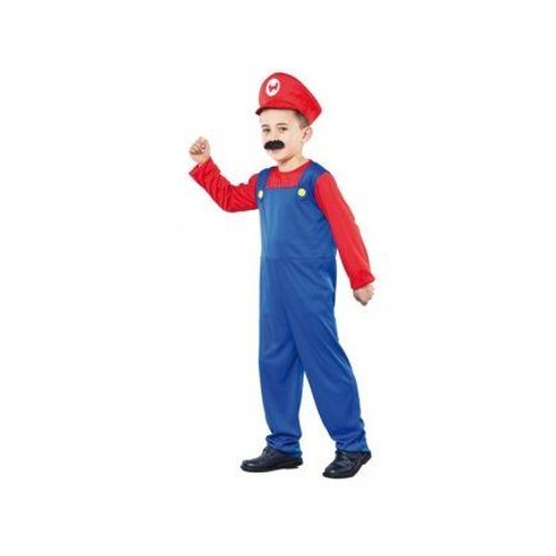 Deguisement Enfant Mario Le Plombier 7-9 Ans (Combinaison + Casquette) - Costume - Panoplie Garcon
