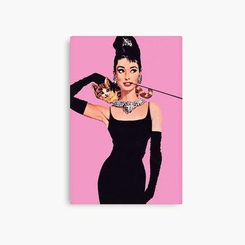 Canevas imprimer Audrey Hepburn (Holly Golightly) Petit-déjeuner de Tiffany's avec chat Impression sur toile Art Décoration Murale/ 40x50cm ou 40x40cm