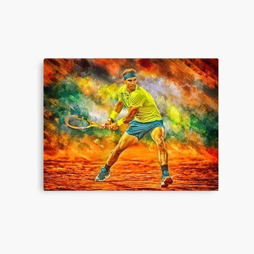 Canevas imprimer Rafael Nadal joue du revers au RG French Open 2022. Affiche d'illustration numérique. Cadeau d'art de fan de tennis Impression sur toile Art Décoration Murale/ 40x50cm ou...