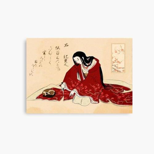 Canevas imprimer Une Japonaise coupe l'ourlet de son kimono pour éviter de réveiller son chat Impression sur toile Art Décoration Murale/ 40x50cm ou 40x40cm