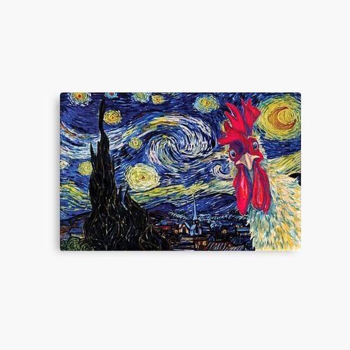 Canevas imprimer Poulet Coq Nuit Étoilée Van Gogh Cadeau Pour Agriculteur Impression sur toile Art Décoration Murale/ 40x50cm ou 40x40cm