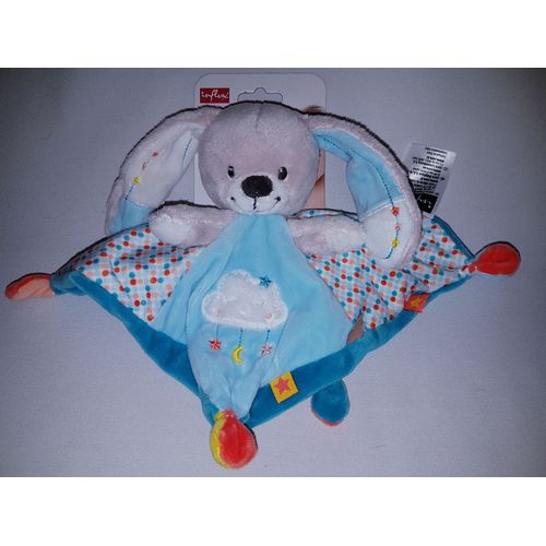 Doudou Plat Lapin Influx Bleu Turquoise Pois Multicolore Nuage Blanc Orange Jouet Bebe Naissance Peluche Éveil Enfant