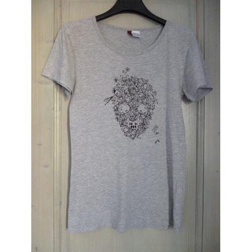 T-Shirt Gris Clair Avec Impressions Devant Taille : 34 Tipster