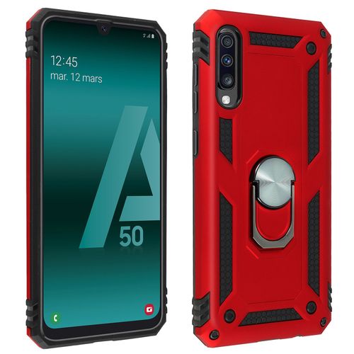 Coque Galaxy A50 Bi Matière Rigide Et Souple Bague Support Vidéo Rouge