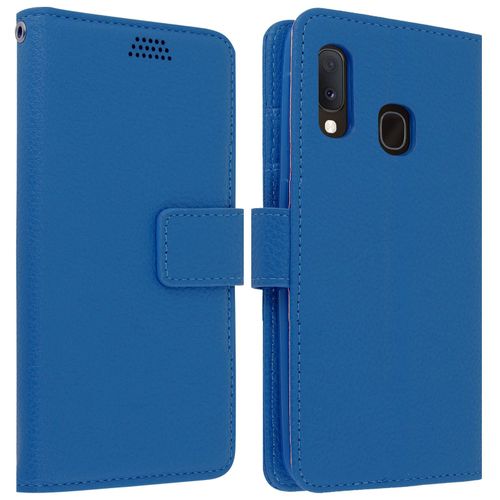 Housse Samsung Galaxy A20e Étui Folio Portefeuille Soft Touch Support Vidéo Bleu
