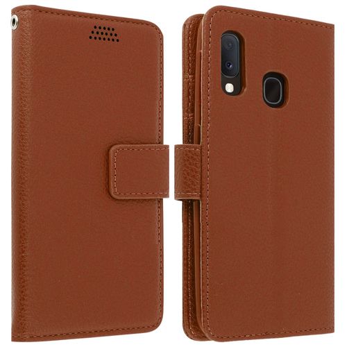 Housse Samsung Galaxy A20e Étui Folio Soft Touch Support Vidéo Marron