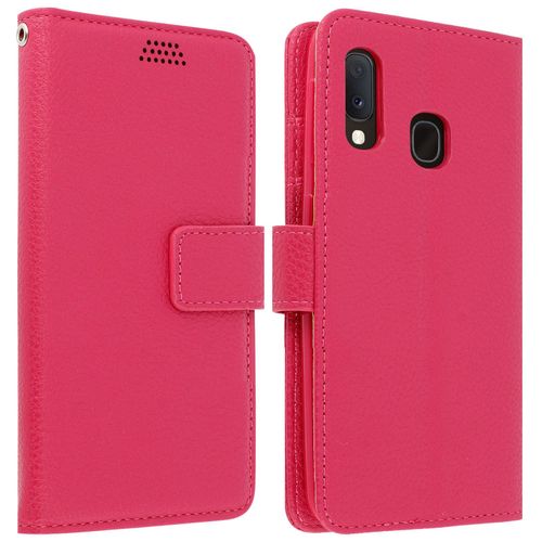 Housse Samsung Galaxy A20e Étui Folio Portefeuille Soft Touch Support Vidéo Rose