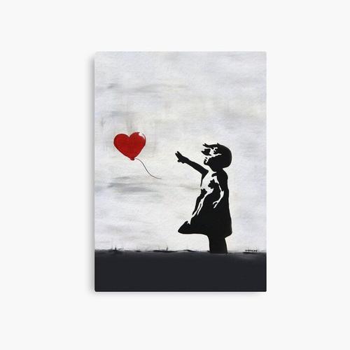 Canevas imprimer Banksy Girl avec graffiti ballon coeur MUR ORIGINAL street art HD BOUTIQUE EN LIGNE DE HAUTE QUALITÉ Impression sur toile Art Décoration Murale/ 40x50cm ou 40x40cm