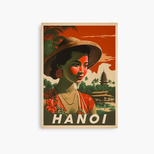 Canevas imprimer Affiche d'art de voyage vintage de femme de Hanoi Vietnam Impression sur toile Art Décoration Murale/ 40x50cm ou 40x40cm