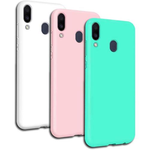 3x Coque Samsung Galaxy A40, Coque Silicone Samsung Galaxy A40 Housse De Protection Souple Étui Flexible Soft Tpu Gel Slim Bumper Case Matte Couleur Unie Rose Vert Blanc