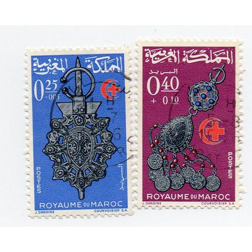 Maroc- Lot De 2 Timbres Oblitérés- Croix Rouge