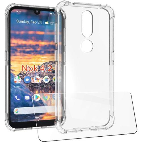 Coque + Protecteur D'écran Pour Nokia 4.2 5.71"" Coque De Protection Fine Et Transparente Avec Coins Renforcés Coques Souples En Tpu