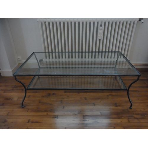 Table Basse En Fer Forgé + 2 Plateaux En Verre.