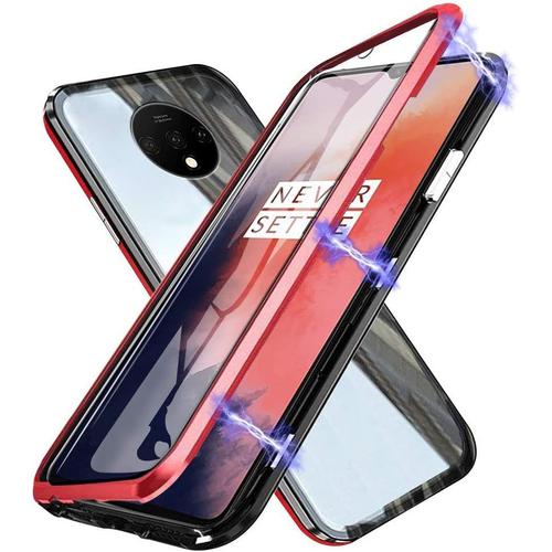 Coque Pour Oneplus 7t Coque Tech Adsorption Magnétique Dos Double Face Verre Trempé Conception Unibody Aimants Puissants Cadre Intégré Couverture Rabattable En Métal