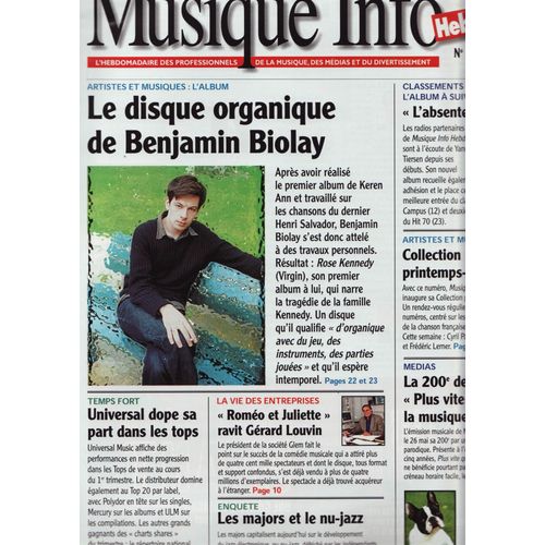 Musique Info Hebdo / 18-05-2001 N°168 : Benjamin Biolay (1,5p) - Depeche Mode (1/3p)