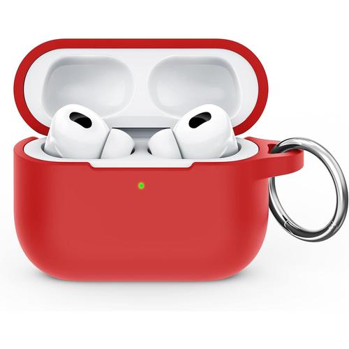 Coque Silicone Compatible avec AirPods Pro 2 étui Anti Rayures Housse de Protection pour AirPods Pro 2ème Génération 2022 avec Mousqueton Rouge