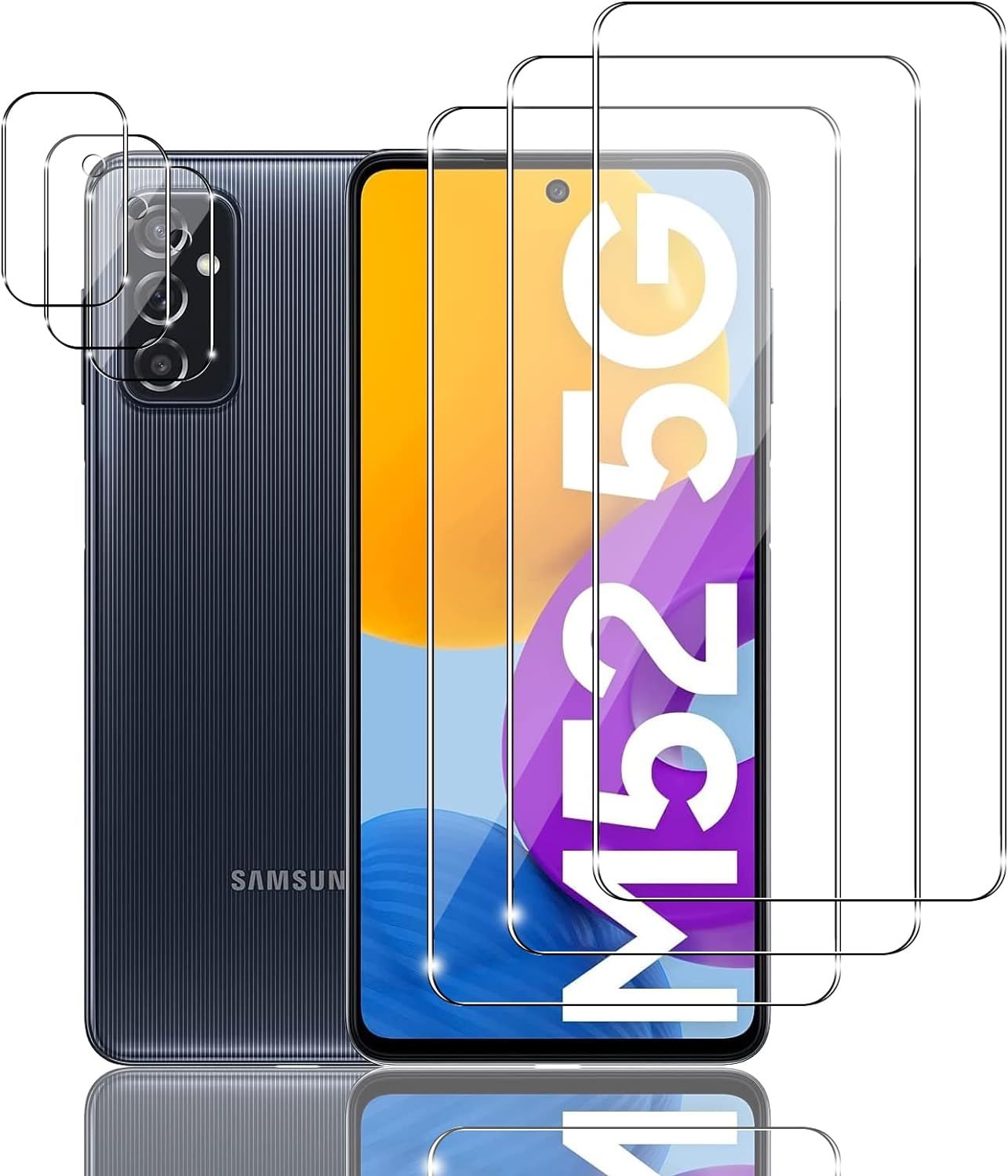 3+3 Pièces Verre Trempé Pour Samsung Galaxy M52 5g, 3 Pièces Film Protection Ecran Avec 3 Pièces Caméra Arrière Protecteur, Ultra-Hd Film Protection Écran, 9h Dureté, Sans Bulles